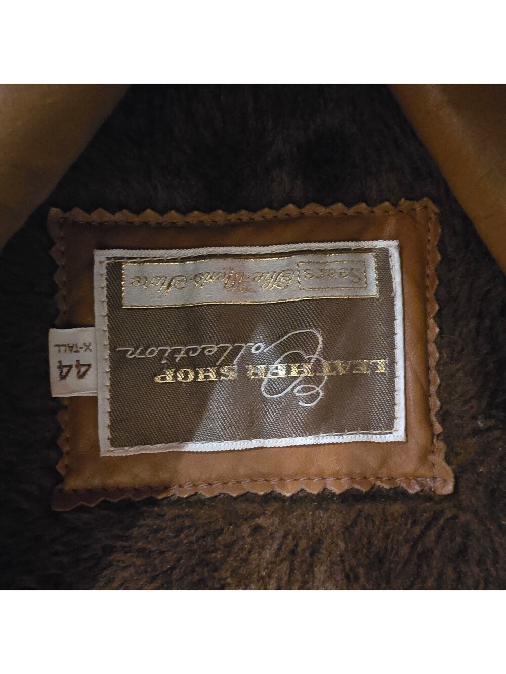 Vintage Leather Shop Collection Brown Leather Coat with Sherpa Lining Size 44 XL - Picture 3 of 7